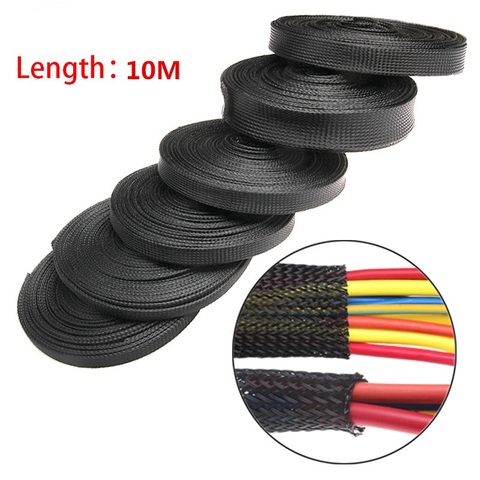 10M 3 4 6 8 10mm Cable Sleeve black Wire Protection PET Nylon