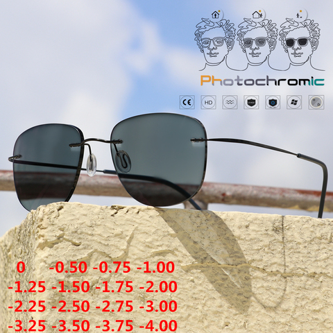 Titanium Transition Aviation Sunglasses Photochromic Reading Glasses Myopia Rimless Eyeglasses Men with Diopters ► Photo 1/1