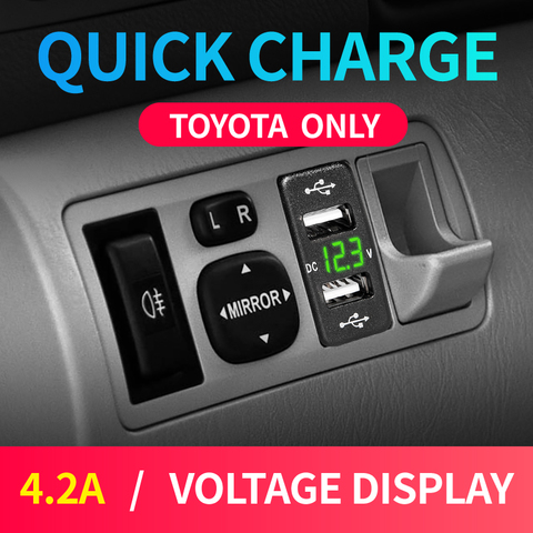 New Car Usb Toyota Charger 12V 24V Adapter Dual Usb 4.2A Corolla Hilux Socket Lighter For Smart Phone Voltmeter ► Photo 1/6