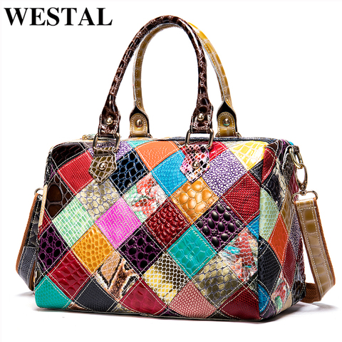 WESTAL Women's Leather Bags Patchwork Top-handle Bags women's bag genuine leather handbags designer shoulder bags female 277 ► Photo 1/6