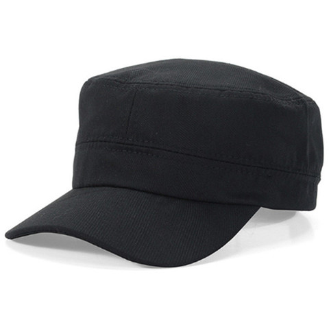 Fashion Mens Womens Army Cap Hat Sun Baseball Cadet Plain Cap Flat Top Hats Brim Visor Hat Cap Black/Navy Blue/Coffee ► Photo 1/6