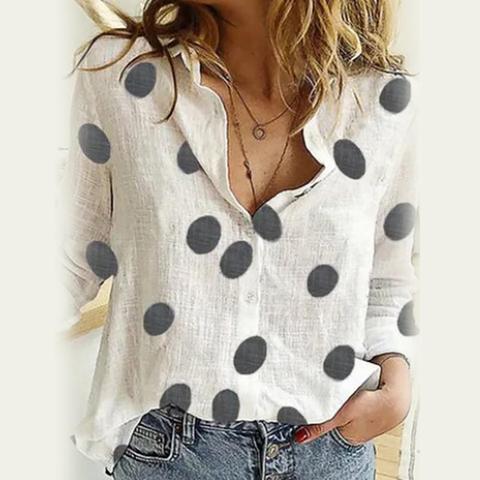 2022 Women Fashion Long Sleeve Marguerite Dot Star Print Office Shirt Blouse Top Women's Clothing блузка женская ropa mujer ► Photo 1/6