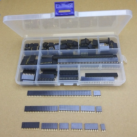 155pcs/box 2.54mm single row pin socket Female Header connector 2/3/4/5/6/7/8/9/10/12/20/40pin PCB board combination Kit ► Photo 1/3