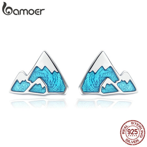 BAMOER Trendy 925 Sterling Silver Unique Iceberg Small Blue Enamel Stud Earrings for Women Sterling Silver Jewelry Gift SCE475 ► Photo 1/6