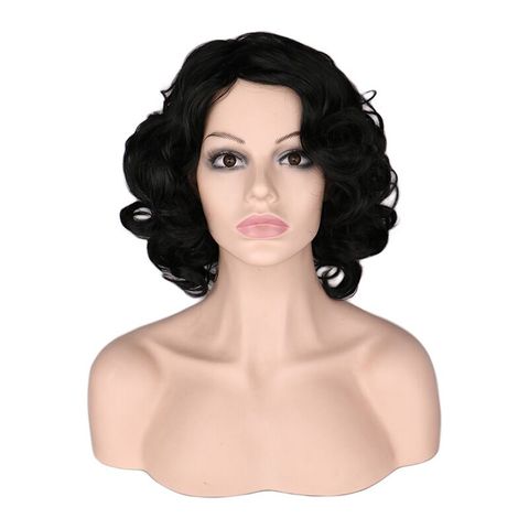 QQXCAIW Short Curly Wigs Women Party Cosplay Costume Natural Black Heat Resistant Synthetic Hair Wig ► Photo 1/4
