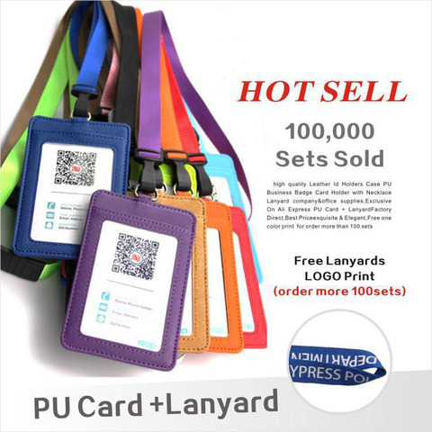 Leather  Id Holders Case PU Business Badge Card Holder  with Necklace Lanyard  LOGO Customize Print School Office Supplies ► Photo 1/2