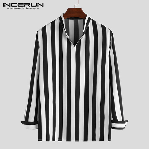 INCERUN Fashion Mens Striped Shirt Loose Breathable V Neck 2022 Streetwear Long Sleeve Casual Brand Shirts Camisas Hombre S-5XL ► Photo 1/6