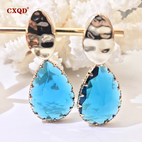 CXQD Korean New Design Fashion Jewelry Water droplets shape Earrings Transparent Glass Crystal Party Earrings for women gift ► Photo 1/6