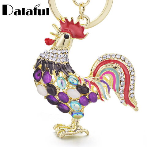 Dalaful Pretty Chic Opals Cock Rooster Chicken Keychains Crystal Bag Pendant Key ring Key chains Gift Jewelry Llaveros K131 ► Photo 1/6