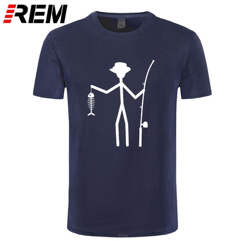 Cool Funny T-Shirt Men High Quality Tees Men's Fisherman Stick Figure Holding Fish Bones Cotton Short Sleeve T Shirts ► Photo 1/6