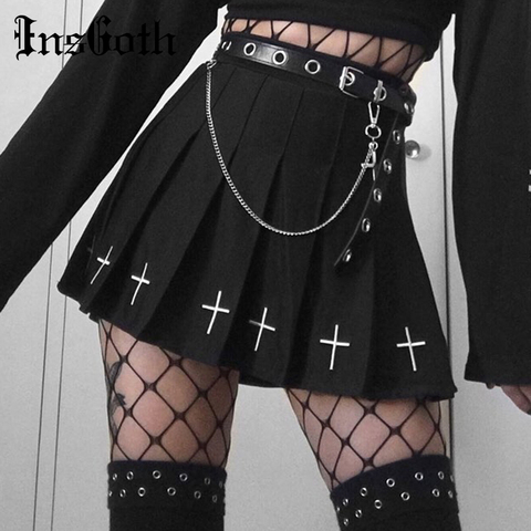 InsGoth High Waist Mini Black Skirts Gothic Streetwear Cross Print Pleated Women Skirts Casual College Lolita Harajuku Skirt ► Photo 1/6