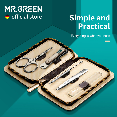 MR.GREEN Manicure Set 5 in 1 Simple and practical Kit Contrast  leather case Stainless Steel Nail Clippers Personal Care Tool ► Photo 1/6