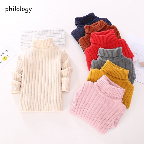 PHILOLOGY pure color flash yarn fall winter boy girl kid thick turtleneck shirts solid high collar pullover sweater ► Photo 1/6