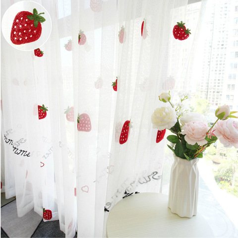 Cute Strawberry tulle curtains for girl kids room curtains living room  bedroom window white embroidered sheer ► Photo 1/6