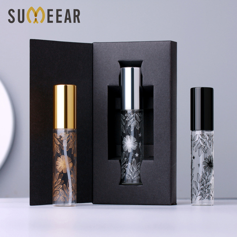 50 PCS/lot 10ml Portable flower pattern Glass Perfume Bottle With packing box Atomizer Empty Cosmetic Mini refillable bottles ► Photo 1/6