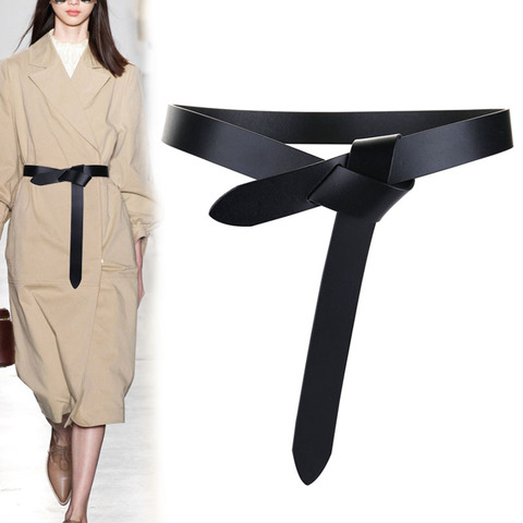 Women's Genuine Leather New Fashion Designer Belt for Women Strap Belts Luxury Black Long  Bowknot Tie Lady Dress Sweater ► Photo 1/6