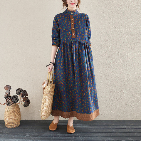 NYFS 2022 New Spring Autumn Vintage Small floral Lacework Long sleeve Woman Dress Vestido de mujer Robe Elbise Dresses for Women ► Photo 1/5