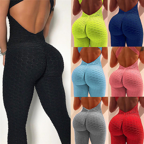 2022 Women's Sports Suit Sleeveless Backless Jumpsuits Costume Quick Dry Gym Bodysuit Tracksuit Fitness Tights Scrunch Leggings ► Photo 1/1