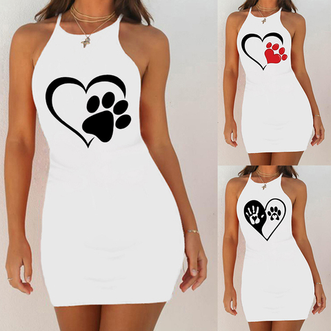 2022 New Women Sexy Night Dress Nightgown Love Dog Paw Print Slim Pack Hip Sleeveless Sleepshirts Night Shirts Nightie Sleepwear ► Photo 1/6