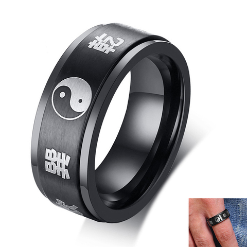 Men's 8MM Spinner Stainless Steel Yin Yang Spinner Ring Ba Gua Feng Shui Eight Trigrams Signet Band ► Photo 1/6