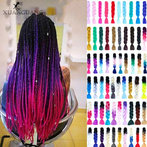 XUANGUANG 24 Inch Colorful Braiding Hair Synthetic Braids Kanekalon Jumbo Ombre Hair Extension Braids Braiding Hair ► Photo 1/6