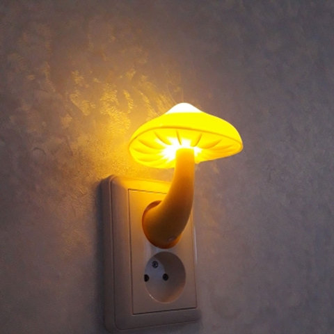 LED Night Light Mushroom Wall Socket Lamp EU US Plug Warm White Light-control Sensor Bedroom Light Home Decoration ► Photo 1/6