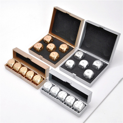 Upscale Pure Silver Gold Color Aluminium Alloy Dices with Exquisite Box Dominoes Game Camping Poker KTV Bar Party Props Dice Set ► Photo 1/6