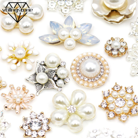 10pcs Rhinestone Pearl Embellishment Buttons Flatback Crafts for Wedding Bow 