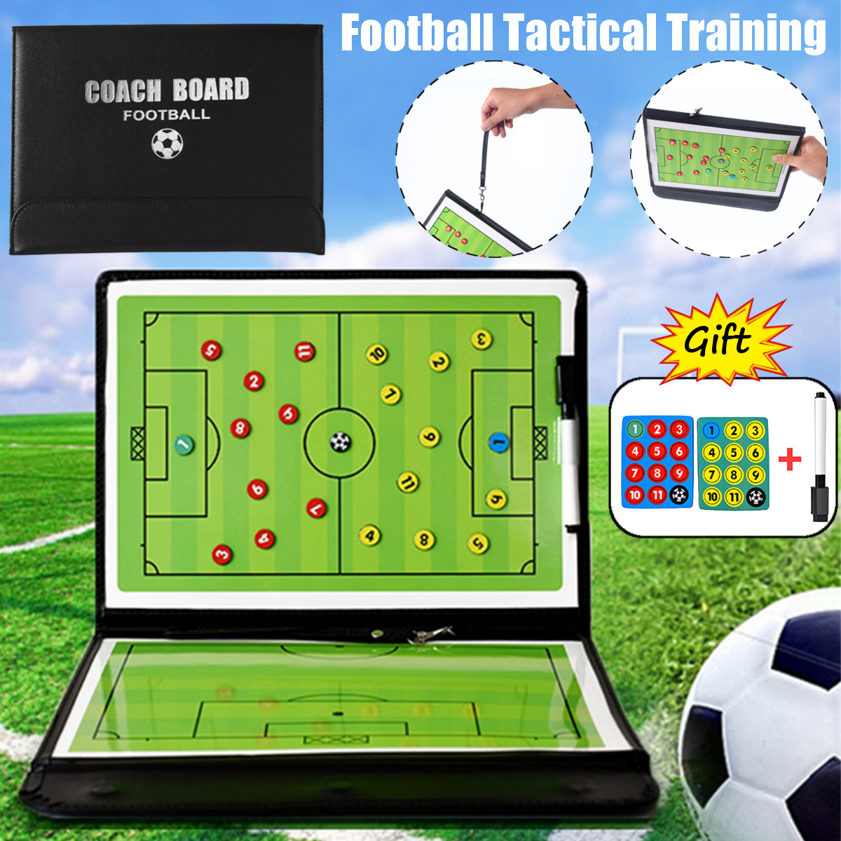 2 Set Football Soccer Training Coaching Board Magnetic Strategy Clipboard 