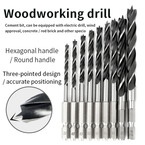Hexagonal shank woodworking drill bit punching round shank three-point drill electric drill rotary head wood plank hole special ► Photo 1/6