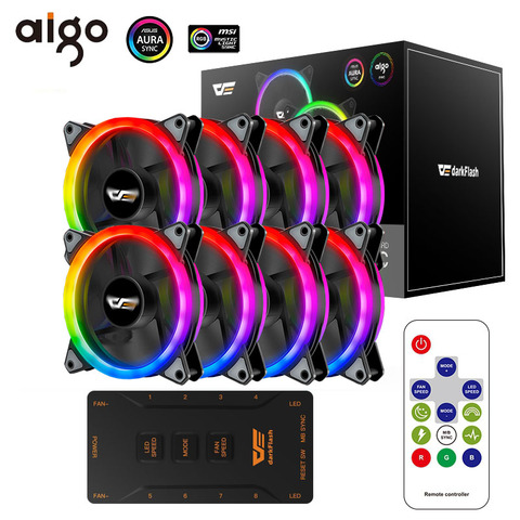 Aigo DR12 PRO RGB LED Case Fan For CPU Cooler Adjust Speed Water Cooling Fans Quiet Remote 120mm Aura Sync Computer Case PC Fan ► Photo 1/6