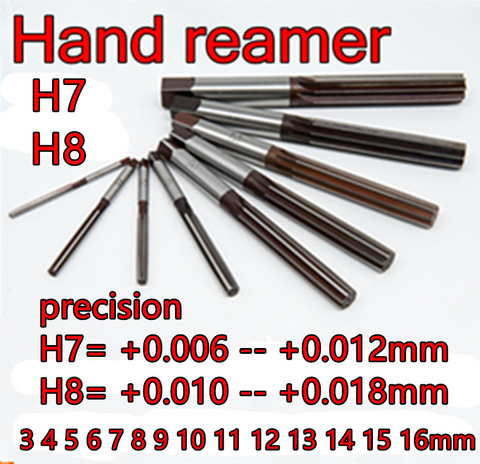 3 4 5 6 7 8 9 10 11 12 13 14 15 16mm 6pcs 10pcs 14pcs precision H7= +0.006 -- +0.012mm H8= +0.010 -- +0.018mm  Hand Reamers ► Photo 1/4