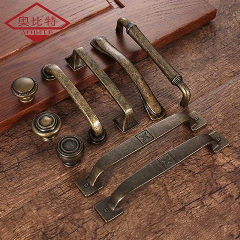 AOBT Retro Metal Antique Brass 96mm 128mm Kitchen Cabinet Door Handle Furniture Drawer Knobs Wardrobe Cupboard Pulls Handles 610 ► Photo 1/6