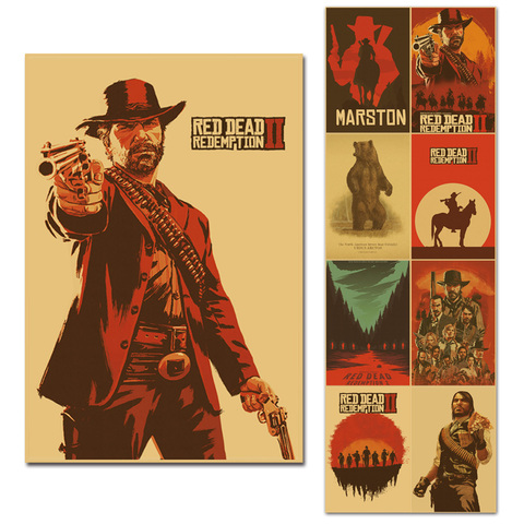 Red Dead Redemption 2 Game Poster Home Decor 30x45cm Retro Big KraftpaperStyle Wall Posters Vintage Internet Cafe Bar Decoration ► Photo 1/6