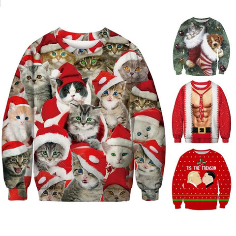 2022 Funny 3D Print Cat Sweater Men Women Ugly Christmas Sweaters Jumpers Tops Holiday Party Pullover Hoodie Sweatshirt 3XL ► Photo 1/6