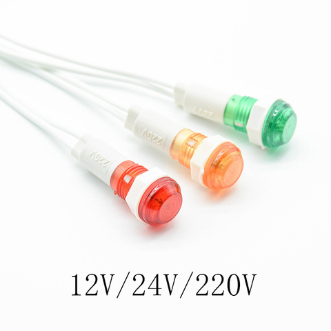 5Pcs Signal Lamp Panel Mounting Neon Indicator Red Green Yellow Lights 220V 12V/24VDC  XD 10mm Pilot Guiding ► Photo 1/6