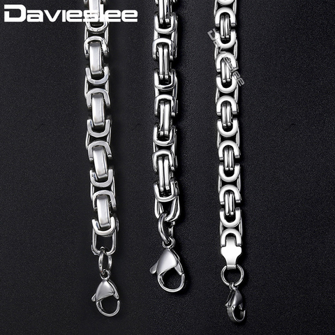 Davieslee Mens Necklaces Chains Silver Color Stainless Steel Byzantine Chain Necklace for Men Jewelry Fashion Gift 5/7mm LKNN21 ► Photo 1/6