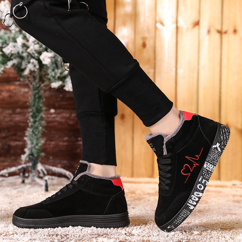 TUINANLE Winter Sneakers Warm Plush Women Vulcanized Shoes Ladies Plus Size 35-44 Casual Shoes High Top Lover Shoe Graffiti Flat ► Photo 1/6