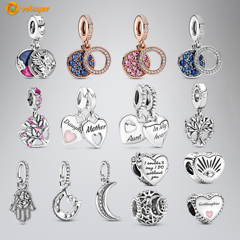 Volayer Spring 925 Sterling Silver Bead Magical Unicorn Disc Double Heart Split Dangle Charms fit Original Pandora Bracelets ► Photo 1/6