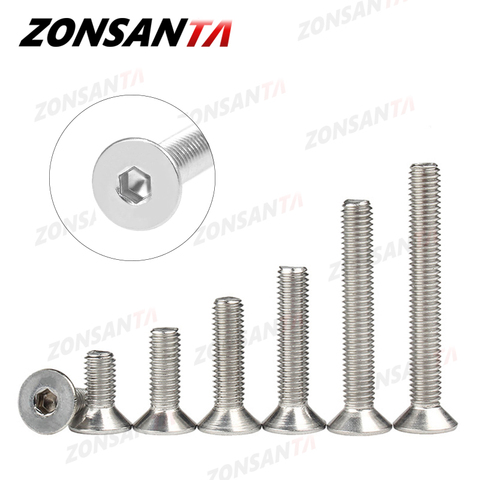 ZONSANTA M2 M2.5 M3 M4 M5 M6 Din7991 304 stainless steel Bolt Hexagon Hex Socket Flat Head Countersunk Screw Furniture screws ► Photo 1/6