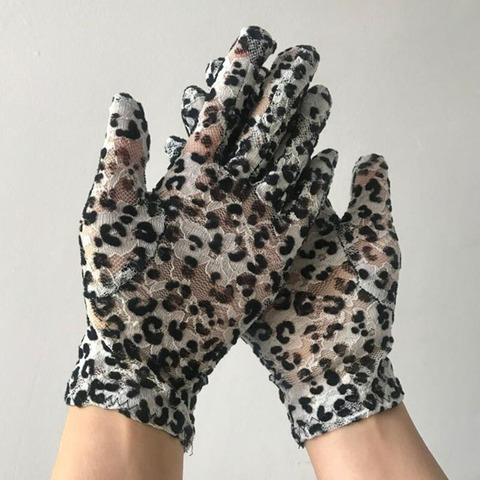 Women Thin Lace Sunscreen Gloves Sexy Leopard Elastic Cycling Gold velvet Gloves Summer Sun UV Protection Driving Gloves E92 ► Photo 1/6