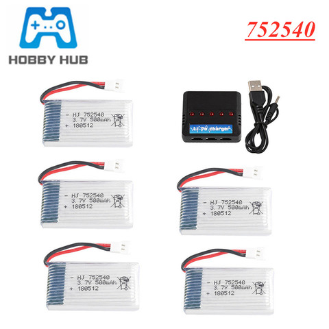 3.7V 500mAh Lipo Battery + Charger For Syma X5C X5SW M68 Cheerson CX-30 H5C RC Quadrocopter Parts 3.7 V 500mAH batería 752540 ► Photo 1/5