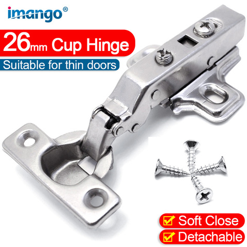 1x Small Hinges Soft Close Thin Door Concealed Hinge Damping Mute Furniture Hardware Display Cabinet 26mm Cup Diameter Steel ► Photo 1/6