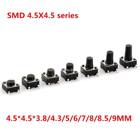 50PCS/LOT SMD 4.5x4.5x3.8/4.3/5/6/7/8/8.5MM 9MM Tactile Tact Push Button Micro Switch Momentary Push Button ► Photo 1/5