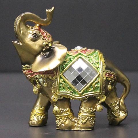 Elephant Figurine  Brass Color  Resin Garden Miniature Craft Gift Home Desktop Decoration Wealth Lucky Figurine Home Decor Gift ► Photo 1/1