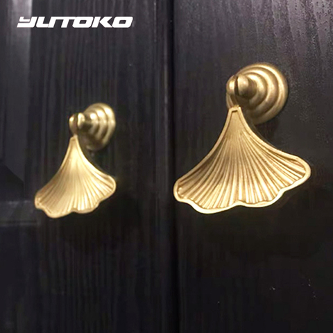 YUTOKO Gold Leaf 1 Piece Brass Handles Furniture Cabint Pulls Luxury Wardrobe Dresser Cupboard Cabinet Drawer Pulls Knobs DLS01 ► Photo 1/6