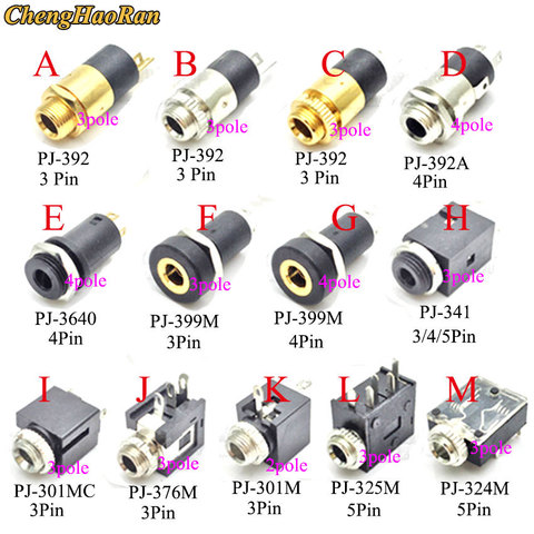 ChengHaoRan 1PCS 3.5MM PJ-392 A 3640 399 341 342M 301 Stereo Female Socket Jack With Screw 3.5 Audio Video Headphone Connector ► Photo 1/4