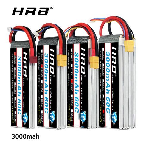 HRB RC Lipo Battery 2s 3s 4s 6S 22.2v 3000mah 11.1v 14.8v lipo 60C For rc car boat  Airplane 450 500x 550E 600 helicopter Drone ► Photo 1/6