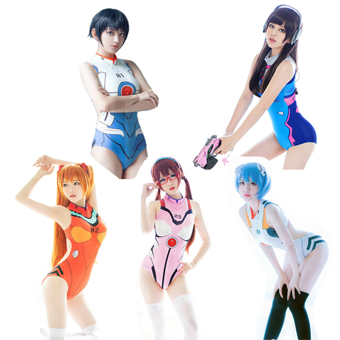 EVA Swimwear Backless Swimsuit SUKUMIZU Asuka/AYANAMI/Makinami Swimming Suit Cosplay Costumes ► Photo 1/6