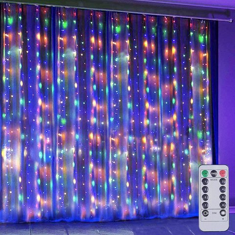 Solar Powered 3x1M/3x2M/3x3M LED Copper Wire Curtain String Lights Waterproof Outdoor Window Lights For Christmas Party Wedding ► Photo 1/6
